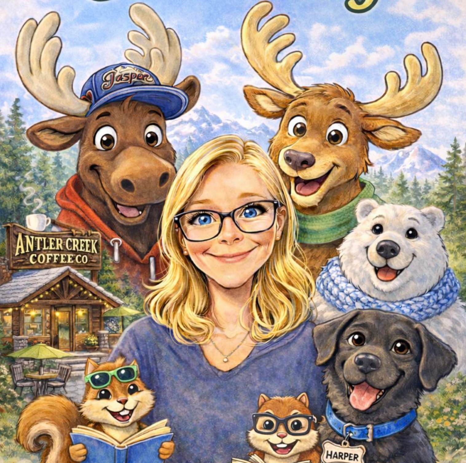 Gina Frisby with her book characters